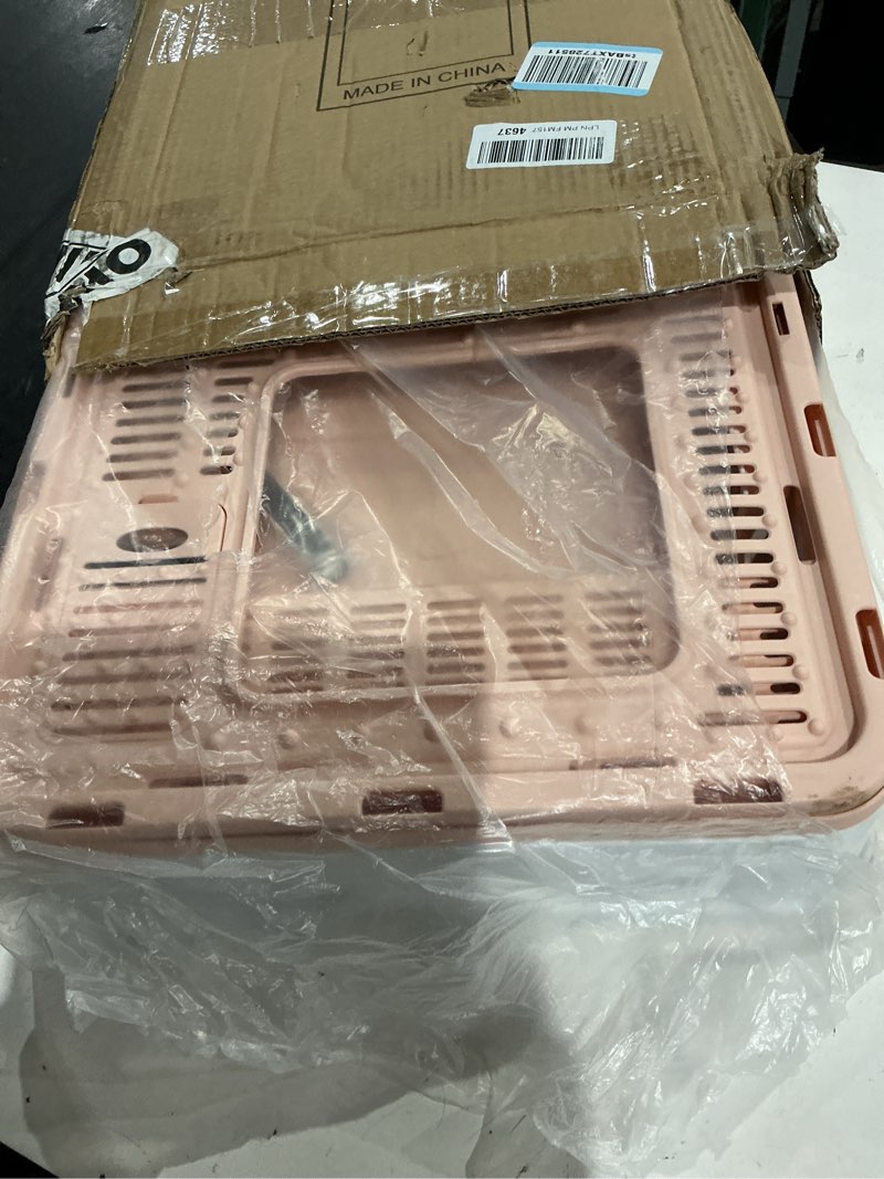 Condition photo showing As Is for panghuhu88 foldable litter box with lid, large top entry cat toilet, enclosed potty include litter scoop, drawer type easy clean pan (pink, 20" l x 16" w x 15" h)