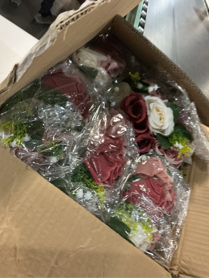 Condition photo showing Good Condition for hotop 12 pcs artificial rose flower balls for centerpieces, silk roses kissing balls romantic faux floral arrangements for engagement wedding home decor (burgundy,dusty pink,creamy white) burgundy, dusty pink, creamy white 12