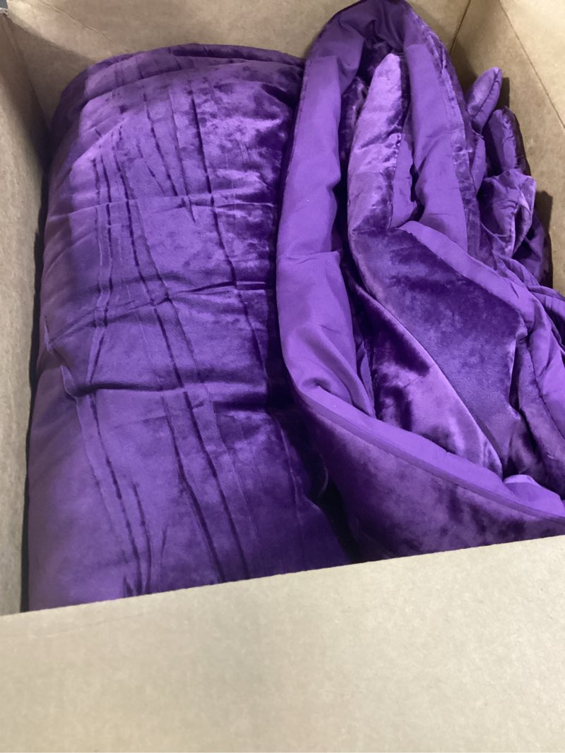 Condition photo showing Good Condition for luxury velvet king comforter set, 3 pieces reversible comforters king size with 2 pillow shams, brushed solid microfiber back, all season cozy, soft, warm, lightweight (purple, 104x90 inch) purple king (104"x90")