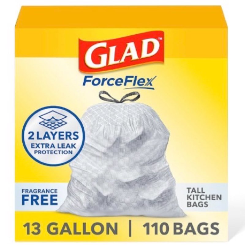 glad forceflex tall kitchen drawstring trash bags, 13 gal, fragrance free, 140 ct (package may vary)