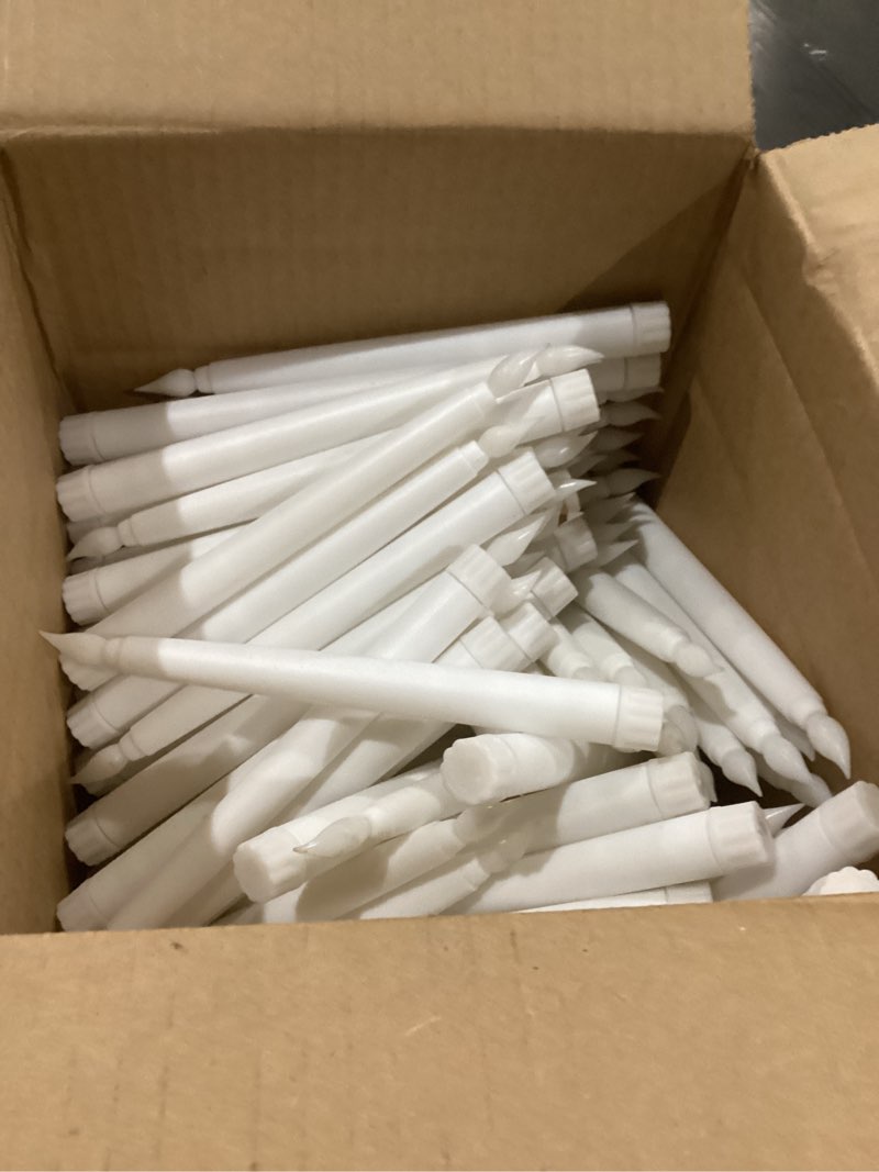 Condition photo showing As Is for Baquler 100 Pcs 8.5 Inch LED Flameless Taper Candles Bulk Battery Operated Taper Candles Flickering Candlesticks for Wedding Church Holiday Table Decoration 8.5 Inch White 100