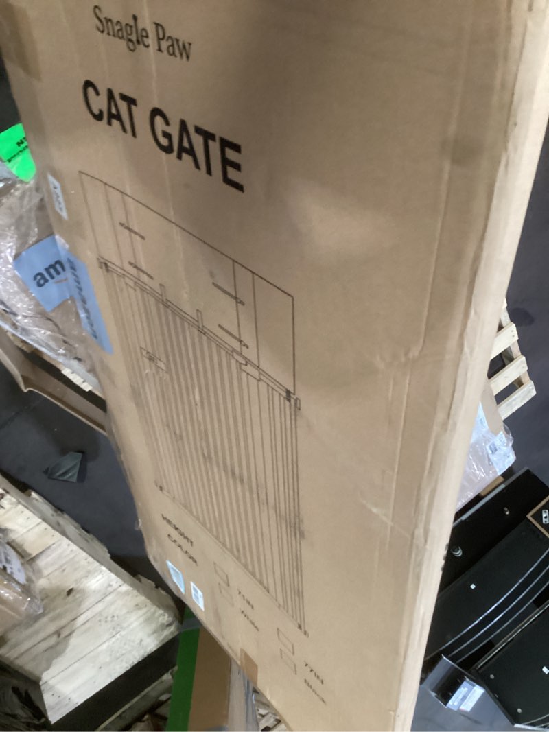 Condition photo showing As Is for Snagle Paw Extra Tall Cat Gate with Acrylic Top Panel?30-40.6" Wide Adjustable Pet Gates, Pressure Mounted, No-Drill Easy Install,Tall Cat Gate for Doorways,Stairs,Kitchen 77" 77In-Black
