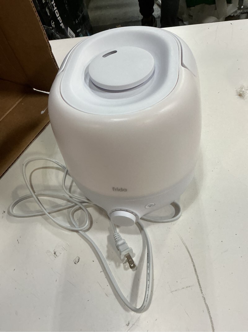 Condition photo showing As Is for frida baby 3-in-1 cool mist humidifier for large rooms, top fill humidifier for bedroom, allergy relief, 60 hour runtime + nightlight, auto shut-off, quiet, carry handle, essential oil diffuser