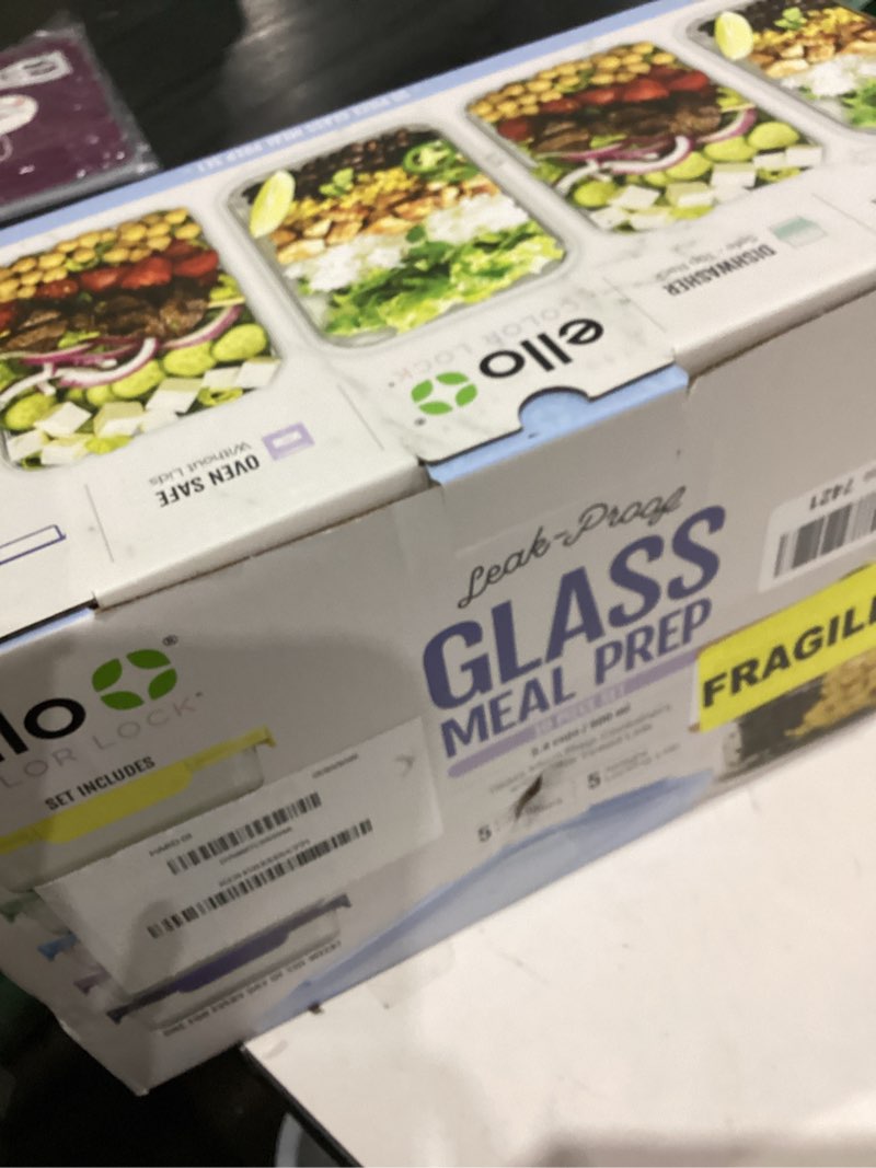 Condition photo showing Good Condition for Ello Color Lock 3.4 Cup 10PC, 5 Pack Glass Meal Prep Sets Leak-Proof Glass Food Storage Containers with Airtight BPA-Free Plastic Lids, Dishwasher, Microwave, and Freezer Safe, Purple Rain Purple Rain 5 x 3.4 cups