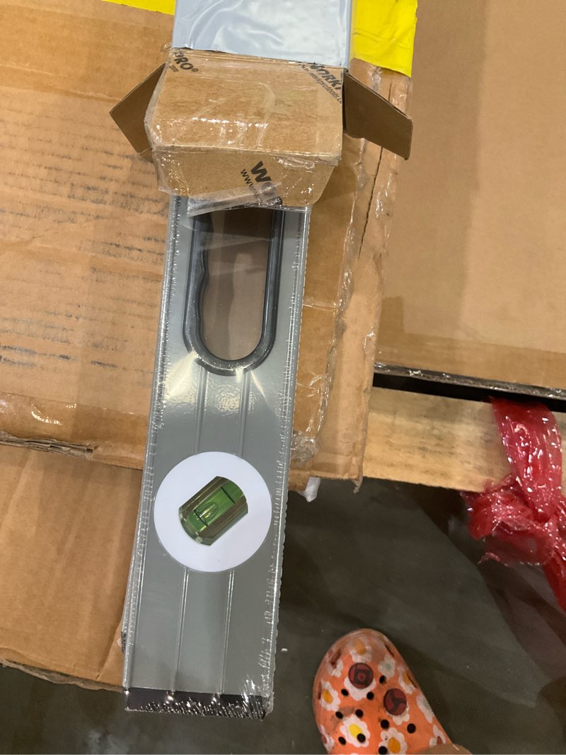 Condition photo showing As Is for workpro torpedo level, 3-piece spirit level set, 9"(magnetic), 16"(non-magnetic), 24"(non-magnetic), bubbles measuring, clear
