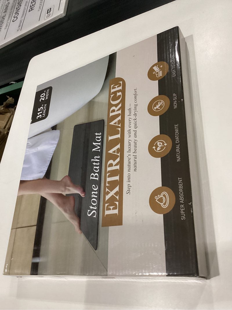 Condition photo showing New/Like New for Quick Dry Large Stone Bath Mat for Bathroom, 32" * 20" Water Absorbing Diatomaceous Earth Bath Mat, Non Slip Magic Absorbent Bathroom Floor Shower Mat Diatomite Stone Dying Bathmat, White 1'8" x 2'8" (Rectangular) White - B