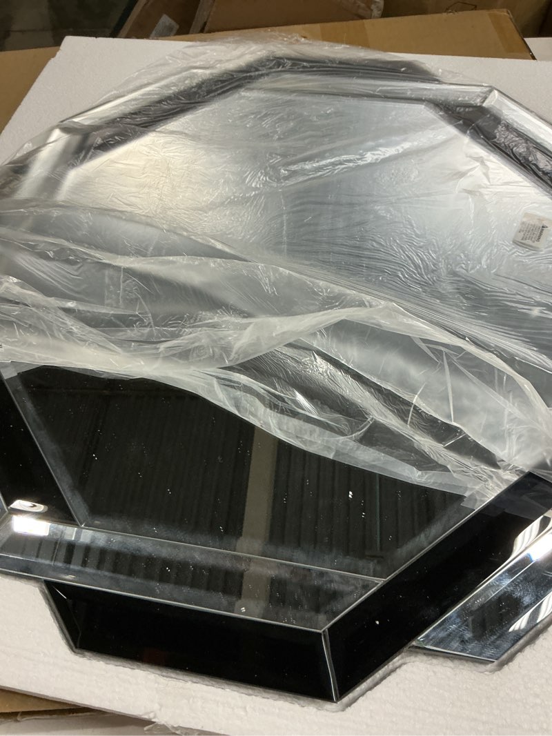 Condition photo showing Good Condition for vercraft black bathroom mirror decorative beveled edge frameless mirror wall mirrors hexagon silver polished for wall bathroom vanity room bedroom living room and enter way (24"×24") black 24"l x 24"w