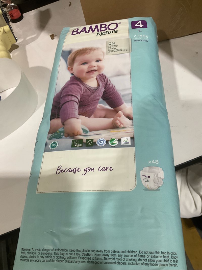 Condition photo showing Good Condition for bambo nature hypoallergenic baby diapers, eco-labeled diapers, enhanced leakage protection, totally chlorine-free, skin friendly, and super absorbent - size 4 (48 count) size 4 48