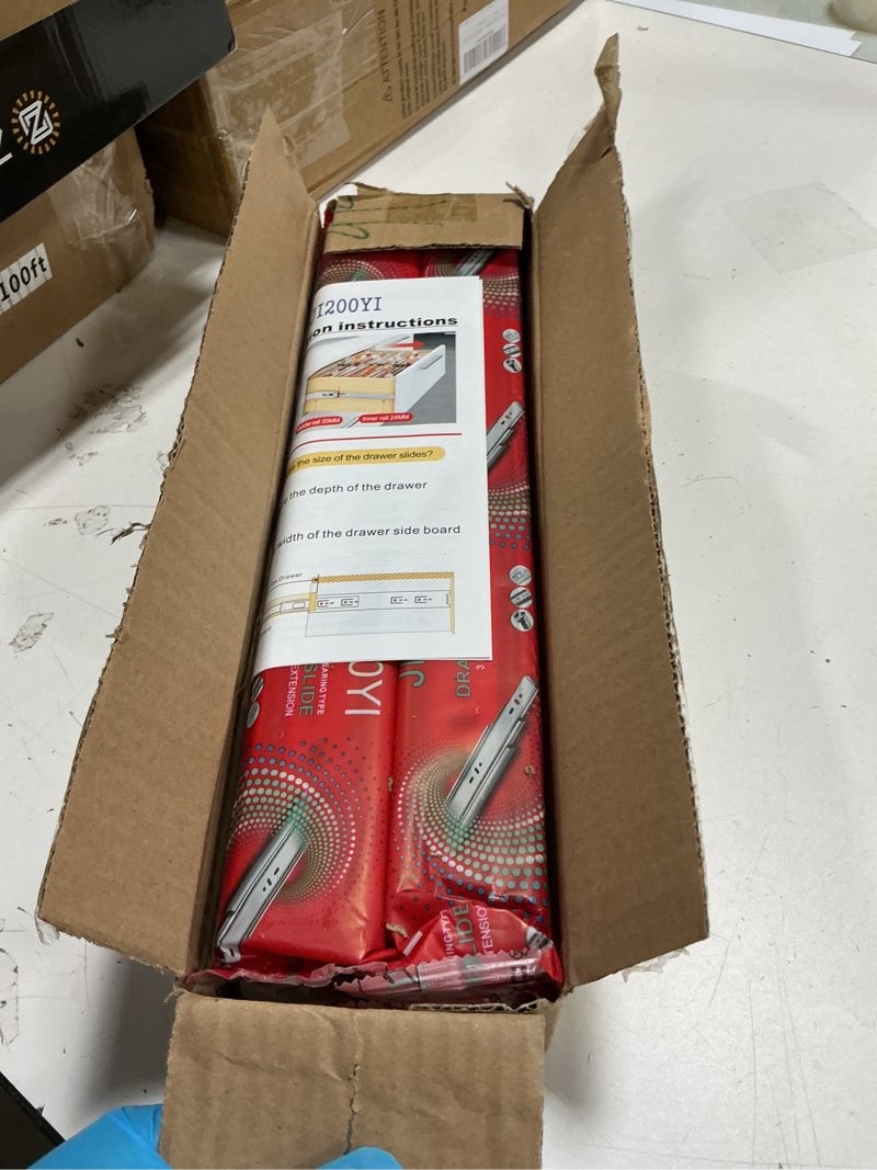 Condition photo showing New/Like New for 14 inch Drawer Slides 4 Pairs (8pcs) 3 fold Full Extension Side Mount Cabinet Drawer Glides 14" Silver Cabinet Rails for Dresser, Cabinet, Kitchen,Trash Can, Wardrobe 100 LB Capacity