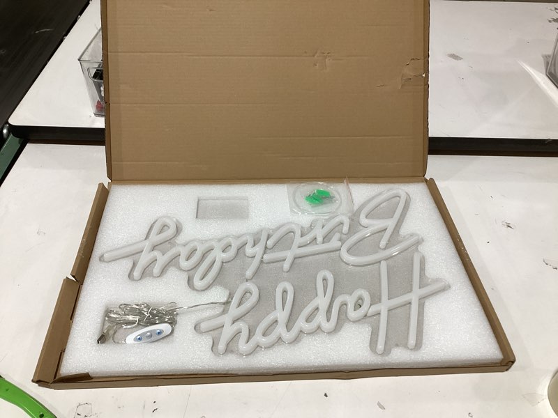 Condition photo showing Good Condition for Happy Birthday Neon Sign for Wall Party Decor, LED Happy Birthday Light up Sign for Backdrop, 16"x 11" USB Powered 10 Brightness Settings Light up Signs Party Decorations Backdrop, Warm White Happy Birthday-Warm White