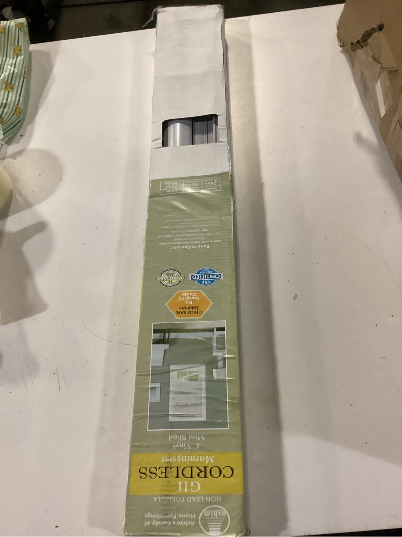 Condition photo showing Good Condition for Cordless Light Filtering Mini Blind - 28 Inch Width, 48 Inch Length, 1" Slat Size - Pearl White - Cordless GII Morningstar Horizontal Windows Blinds for Interior by Achim Home Decor 28"W x 48"H Pearl White