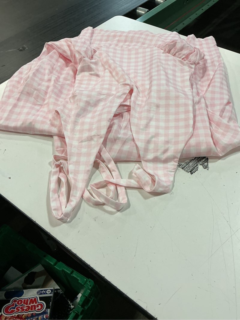 Condition photo showing Good Condition for (size l)chiaolezhee deep v neck dress, halter maxi dresses, vacation date night, sexy for women corset flowy wedding guest drop waist pink plaid x-large