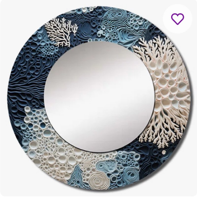 Under Water Blue And White Corals Collage - Coastal Round Mirror Wall Decor