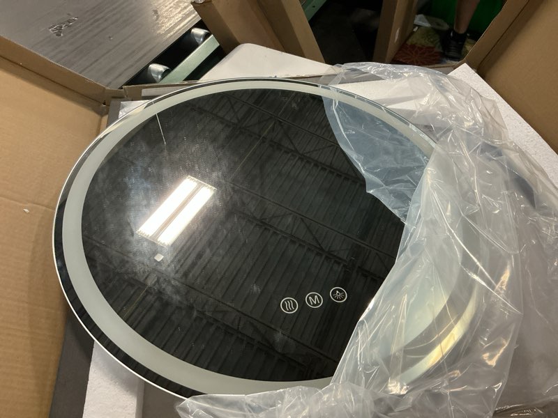 Condition photo showing Good Condition for led bathroom mirror 20 inch round bathroom mirror with lights, circle led mirror, wall mounted lighted bathroom with 3 colors brightness, anti-fog, dimmable, shatter-proof 3 colors 20"l x 20"w