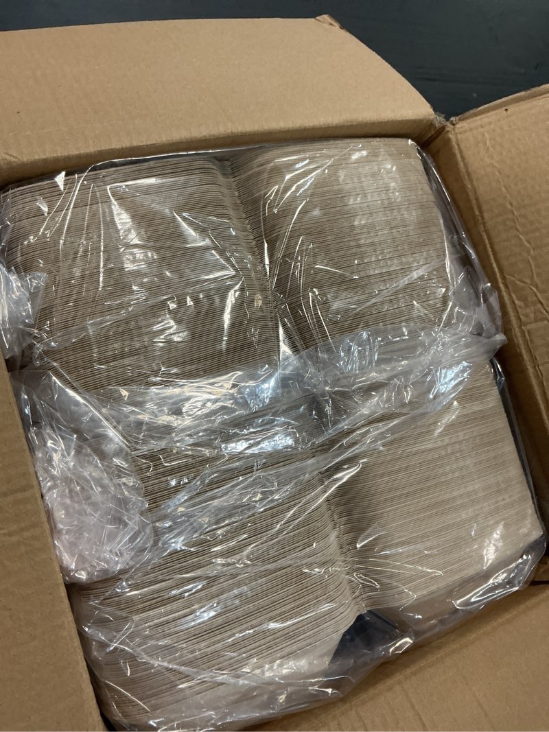 Condition photo showing New/Like New for eco-products compostable vanguard 6" clamshell sandwich containers, case of 500, to go food burger box, white renewable molded fiber, grease resistant, no-added pfas, astm compliant, bpi-certified 6" x 6"