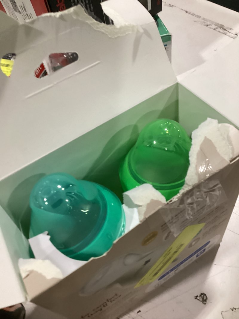 Condition photo showing As Is for tommee tippee natural start baby bottle, 11oz, thicker feed, breast-like nipple for babies 6 months+, green and teal, 2 count