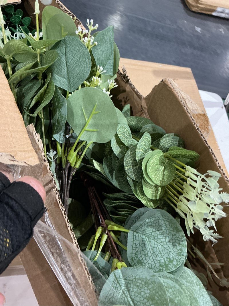 Condition photo showing Good Condition for culaluva 130 pcs bulk mixed faux greenery stems | 5 types artificial eucalyptus branches, for flower arrangements/ wedding bouquets/ vase centerpieces and home decor