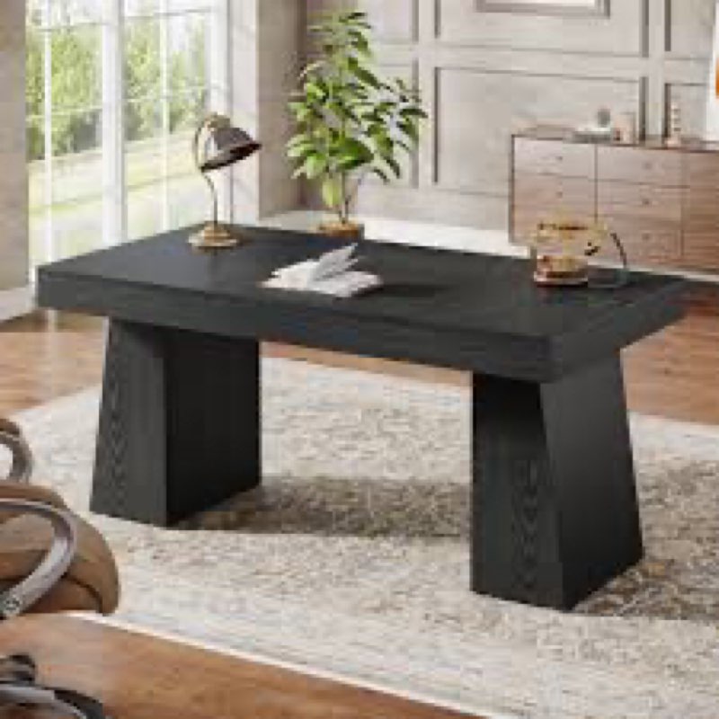 (incomplete)Wolbach 55 Inches Executive Desk with Double Trapezoid Base Color: Black