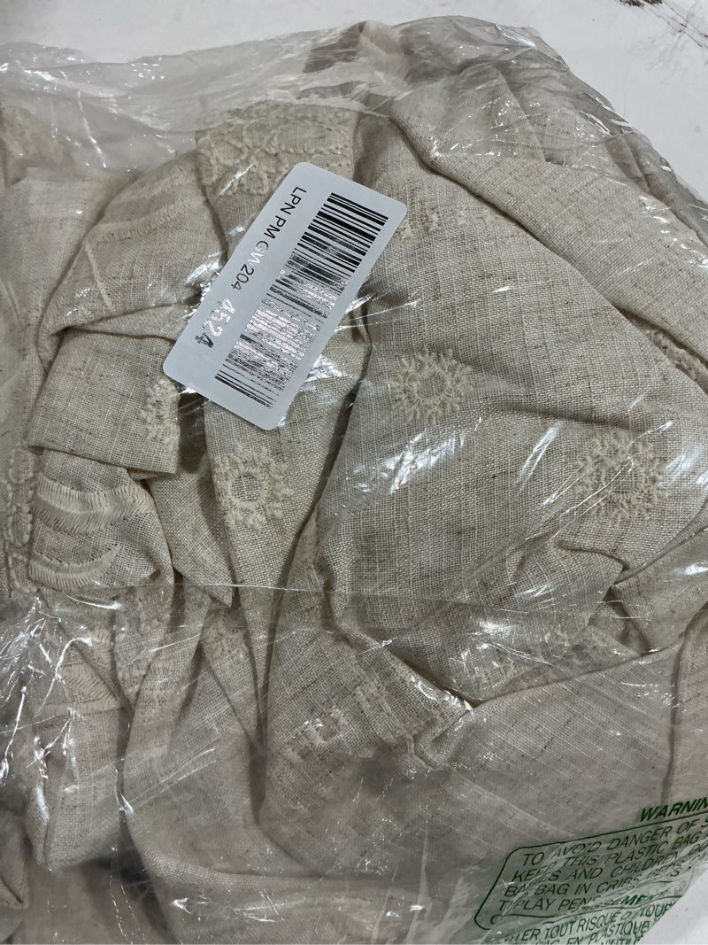 Condition photo showing As Is for jinchan winslow 4 panel curtains set 84 inch length embroidered bordered floral curtains for living room farmhouse decor light filtering window treatments blue on beige drapes 4 panels 50"w x 84"l (pack of 4) *linen blue