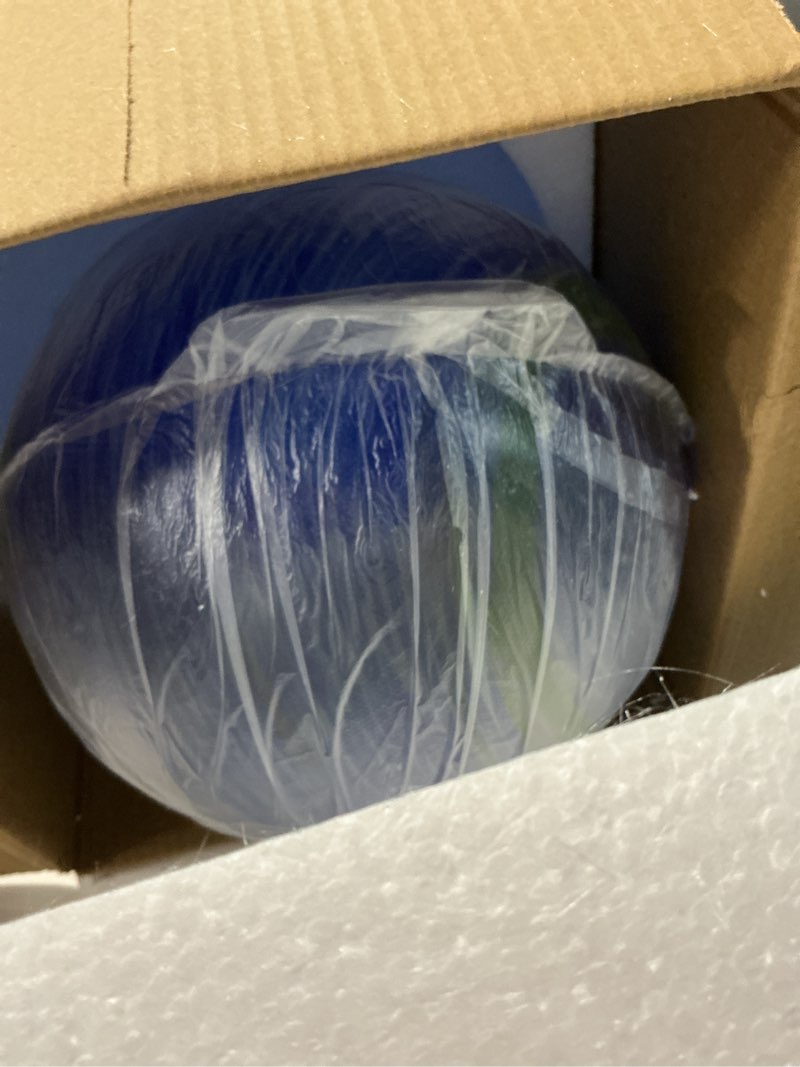Condition photo showing Good Condition for vcuteka glass outdoor gazing globe, blue and green hand painted swirled sphere for patio garden gazing ball yard ornament, 10 inch