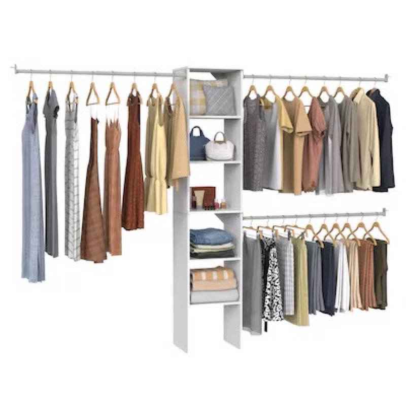 closetmaid brightwood 4-ft to 6-ft w tower system white solid shelving wood closet system