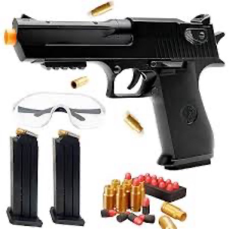 manual shell ejecting tactical toy blaster - desert black with orange tip, includes 2 mags, 50 foam 