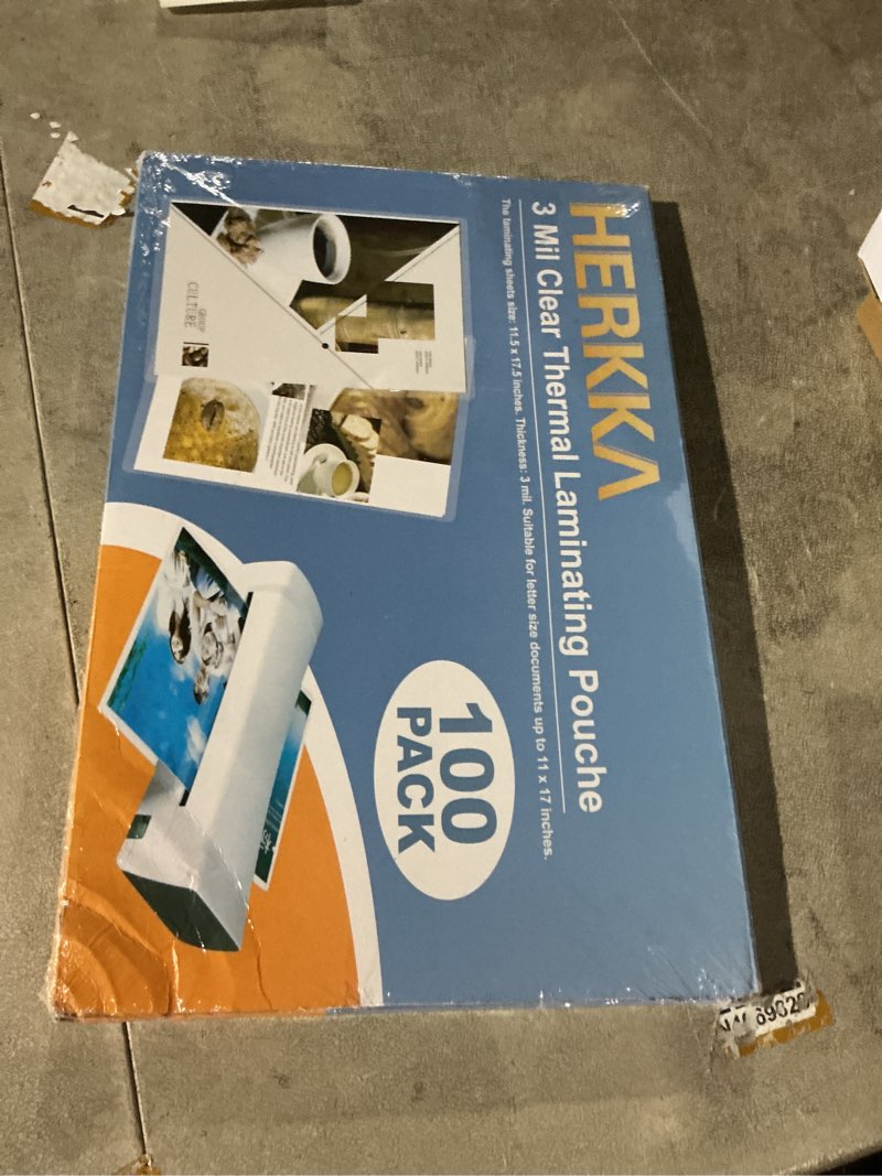 Condition photo showing New/Like New for HERKKA 100 Pack Laminating Sheets, Hold 11 x 17 Inch Sheet, 3 Mil Clear Thermal Laminating Pouches 11.5 x 17.5 Inch Lamination Sheet Paper for Laminator, Round Corner