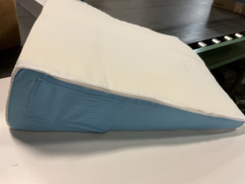 Condition photo showing Good Condition for Wedge Pillow for Sleeping, 7.5" Bed Wedge After Surgery, Back Pain Relief, Memory Foam Pillow Triangle Incline Wedge for Back Support, Leg Elevation White-blue 24*24*7.5 inch