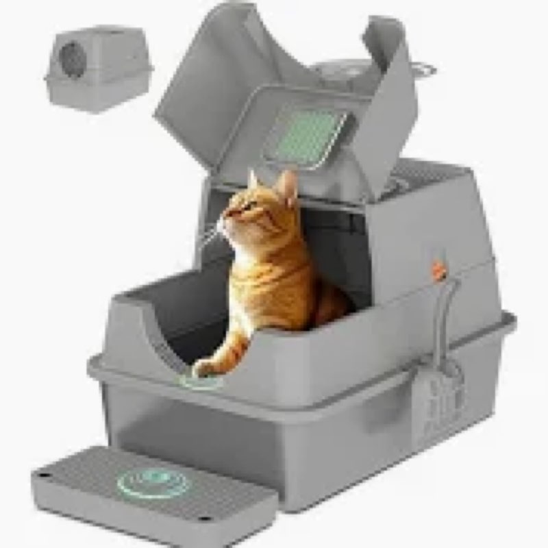 Maxdot Stainless Steel Litter Box with Lid, XL Large Enclosed Metal Cat Litter Box with Scoop and Ma