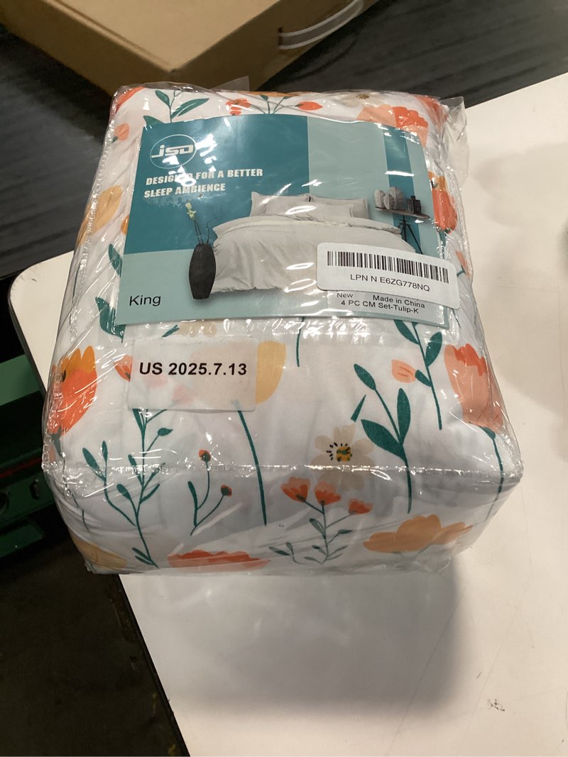 Condition photo showing New/Like New for jsd tulip floral sheet set king size, 4 piece spring printed microfiber bed sheets deep pocket tulip king