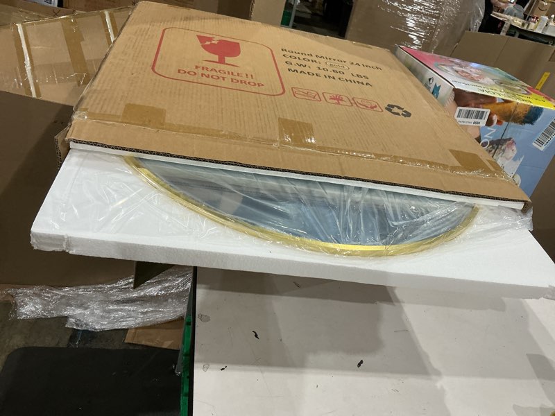 Condition photo showing Good Condition for sunniry gold round mirror, 24 inch circle mirror, gold metal frame bathroom mirrors, round wall mounted mirrors for bathroom, hallway, living room, bedroom. 24"l x 24"w gold 1