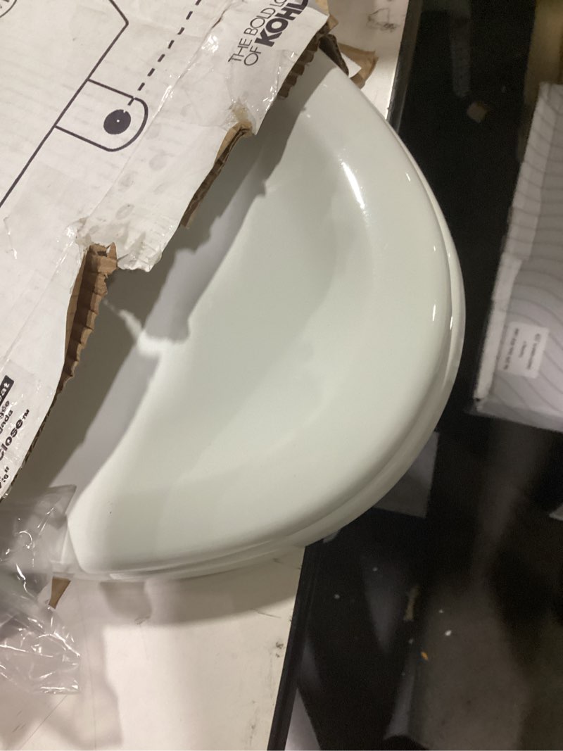 Condition photo showing Good Condition for kohler stonewood quiet-close, elongated toilet seat soft close, durable wood, easy installation, universal fit, home essentials, white finish, k-20466-0 white elongated double-hinge