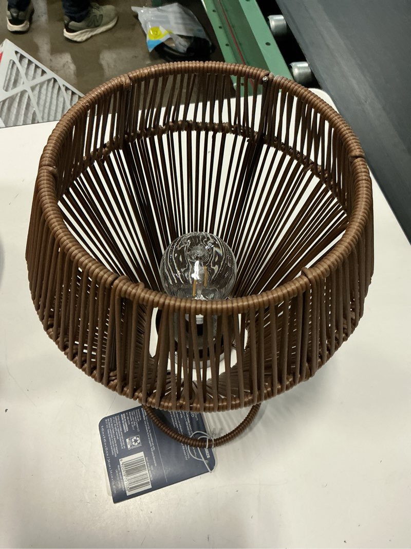 Condition photo showing Good Condition for style selections 9.45-in x 10.4-in brown plastic solar outdoor decorative lantern