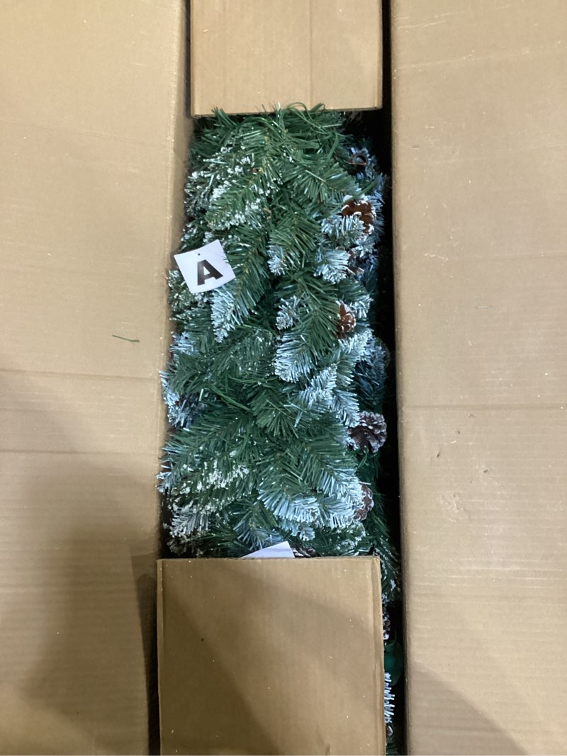 Condition photo showing New/Like New for Homde Pencil Christmas Tree 6 Foot Pre-Lit Artificial Christmas Tree with Flocked Snow Pine Cone 160 Warm White Lights Holiday Decor 5ft 11in