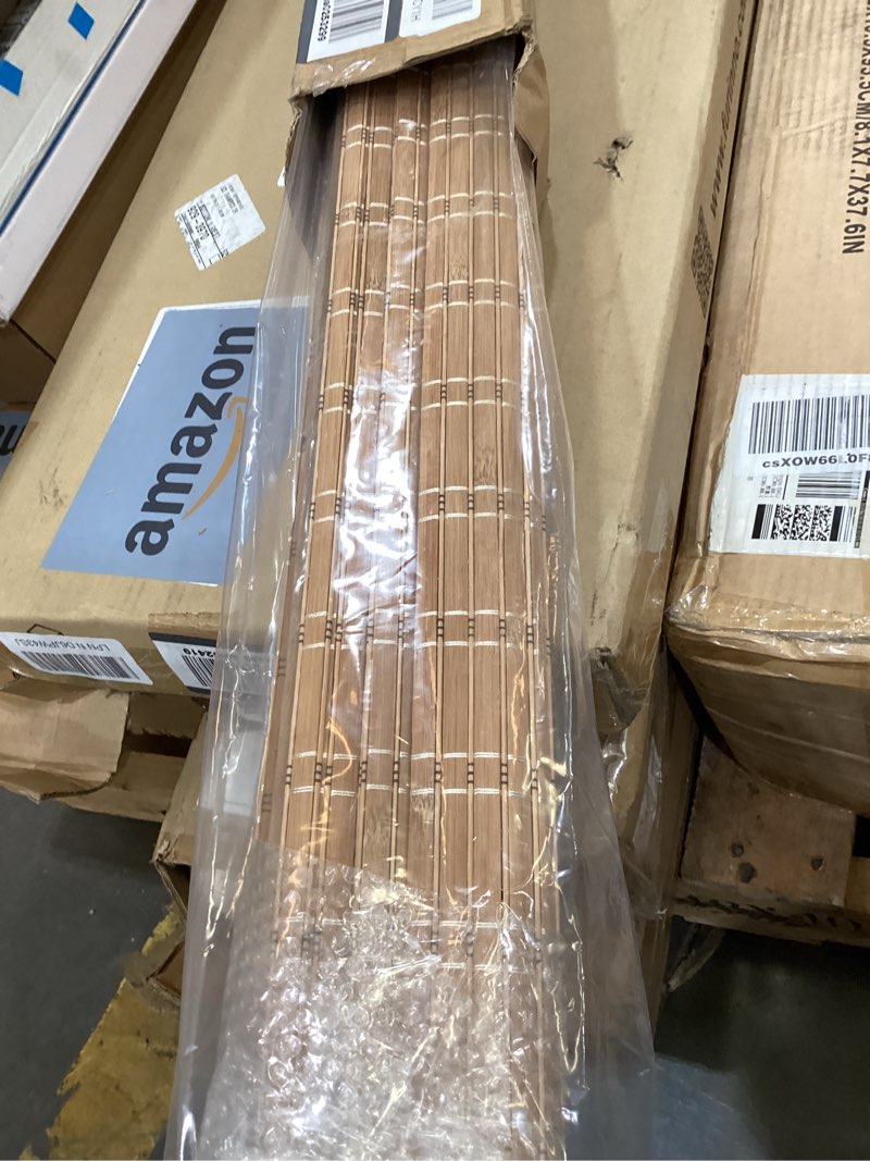 Condition photo showing New/Like New for lazblinds no tools no drill cordless bamboo roman shades, light filtering window treatment, roll up bamboo blinds for windows 46'' w x 48'' h, brown