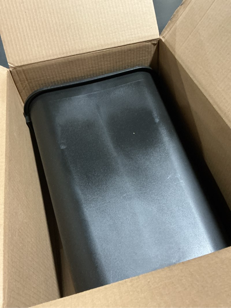 Condition photo showing As Is for Rubbermaid Commercial Wastebasket Trash Container, 41QT/10.25 GAL, Plastic, Black, Stackable Trash Can for Bedroom/Bathroom/Office, Fits Under Desk/Sink/Cabinet 10.25 Gallons Black 1