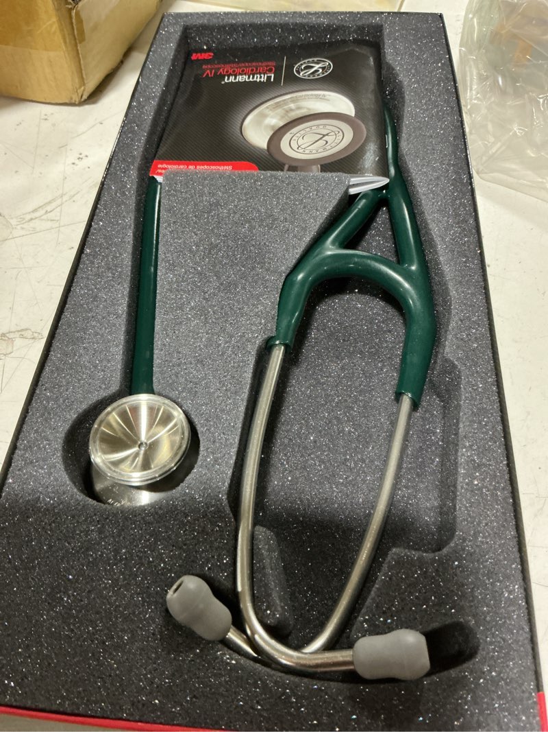 Condition photo showing New/Like New for 3m littmann cardiology iv diagnostic stethoscope, 6155, more than 2x as loud, weighs less, stainless steel chestpiece, 27" hunter green tube standard finish tube hunter green tube
