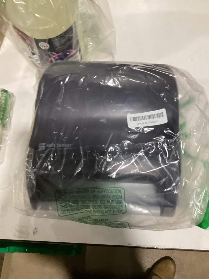 Condition photo showing As Is for san jamar classic element paper towel dispenser wall-mounted commercial roll dispenser, fits all core sizes with lever for bathroom, kitchens, and restaurants, plastic, universal paper, black pearl