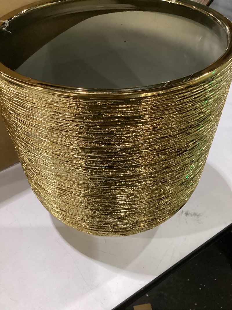 Condition photo showing Good Condition for ceramic pots for plants 12 inch - ceramic planter for indoor outdoor flowers, cylinder modern flower pot with drainage hole and saucer, patio home decor, gifts for plants lovers, gold 12 inch golden