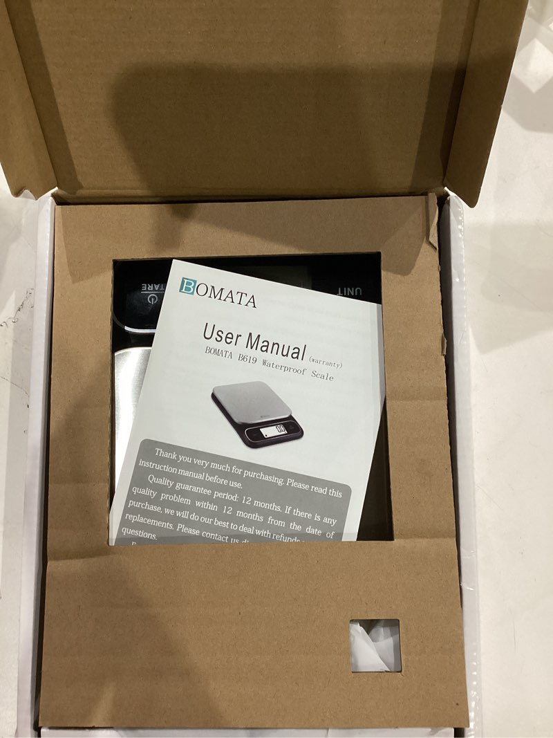 Condition photo showing Good Condition for bomata waterproof ipx6 kitchen scale, 0.1 g/0.01 oz high precision, 5 kg/11 lbs, digital scale with backlight, stainless steel weighing platform, for food, cooking, baking, weight loss.. b619, grey 0.1g/5kg non-rechargeable black