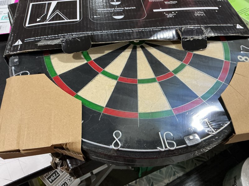Condition photo showing New/Like New for dartboard force 8 – out of a-class sisal bristles – professional extra thin wire construction – 451 x 38 mm – a darts + rulebook + assembly kit