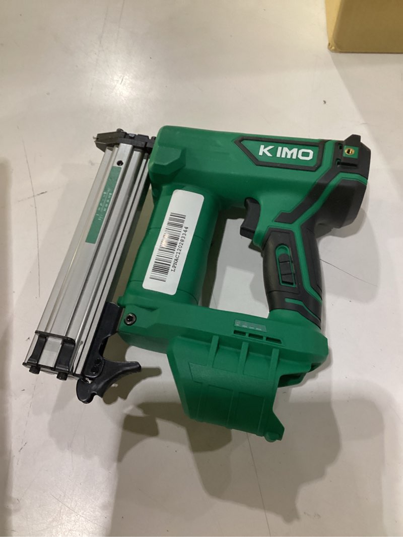 Condition photo showing As Is for No batteries KIMO 2\" Brad Nailer Cordless w/Battery 2.0Ah X2, 5000pcs Nails, 180 Nails/min, Single & Contact Firing, LED Light, Fast Charger, Adjustable Depth 18 GA Cordless Nail Gun for DIY Woodworking Framing Brad Nailer 12V 2 Batteries