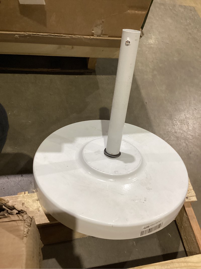 Condition photo showing Good Condition for California Umbrella 50 lbs. Round Concrete Weighted Powdercoated Steel Umbrella Base, White Frame
