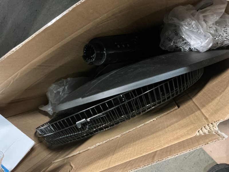Condition photo showing As Is for utilitech 18-in 120-volt 3-speed indoor black oscillating pedestal fan with remote