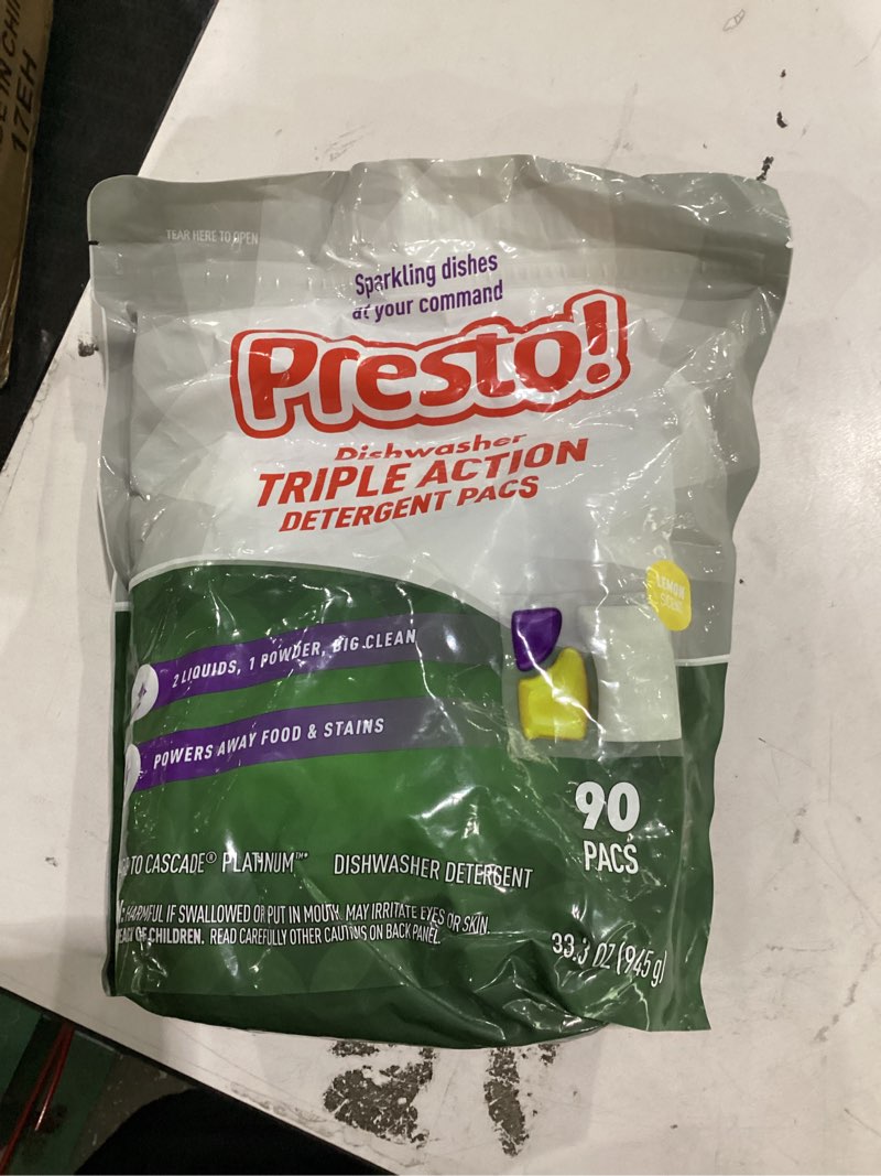 Condition photo showing New/Like New for amazon basics triple action dishwasher pacs, lemon scent, 90 count (previously presto!) lemon 90 count (pack of 1)