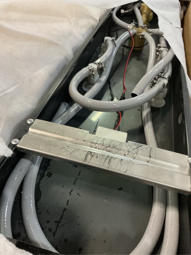 Condition photo showing As Is for RUMOSE Matte Black Shower Panel Tower System, 5-Function Shower Faucet Set LED Light Rainfall Shower Head Digital Display with Massage Jets Tub Spout Shower Shelves, Stainless Steel, Wall Mount