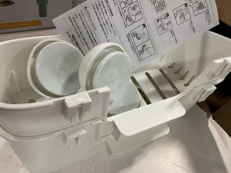 Condition photo showing As Is for LEVERLOC Shower Caddy Suction Cup 2 Pack, Shower Organizer Removable Bathroom Shelf, Storage Suction Powerful Max Hold 22lbs Bathroom Caddy Waterproof Holder, White 2 Tiers