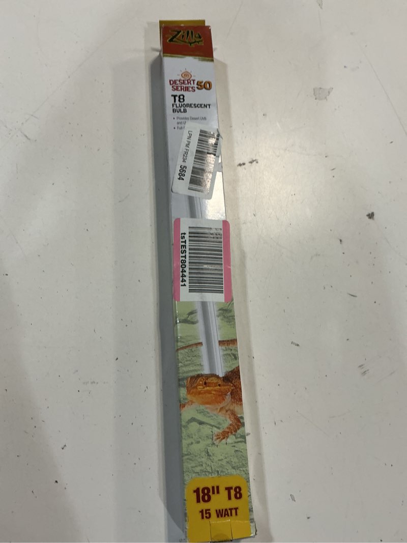 Condition photo showing New/Like New for zilla reptile pet habitat lighting uvb fluorescent desert t8 light bulb, 15 watt 18" - 15 watt desert