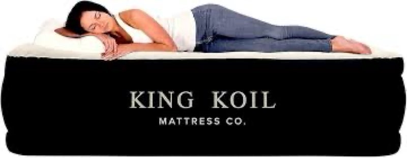 King Koil Luxury Air Mattress Queen with Built in Pump, Integrated Premium Pillow Inflatable Airbed 