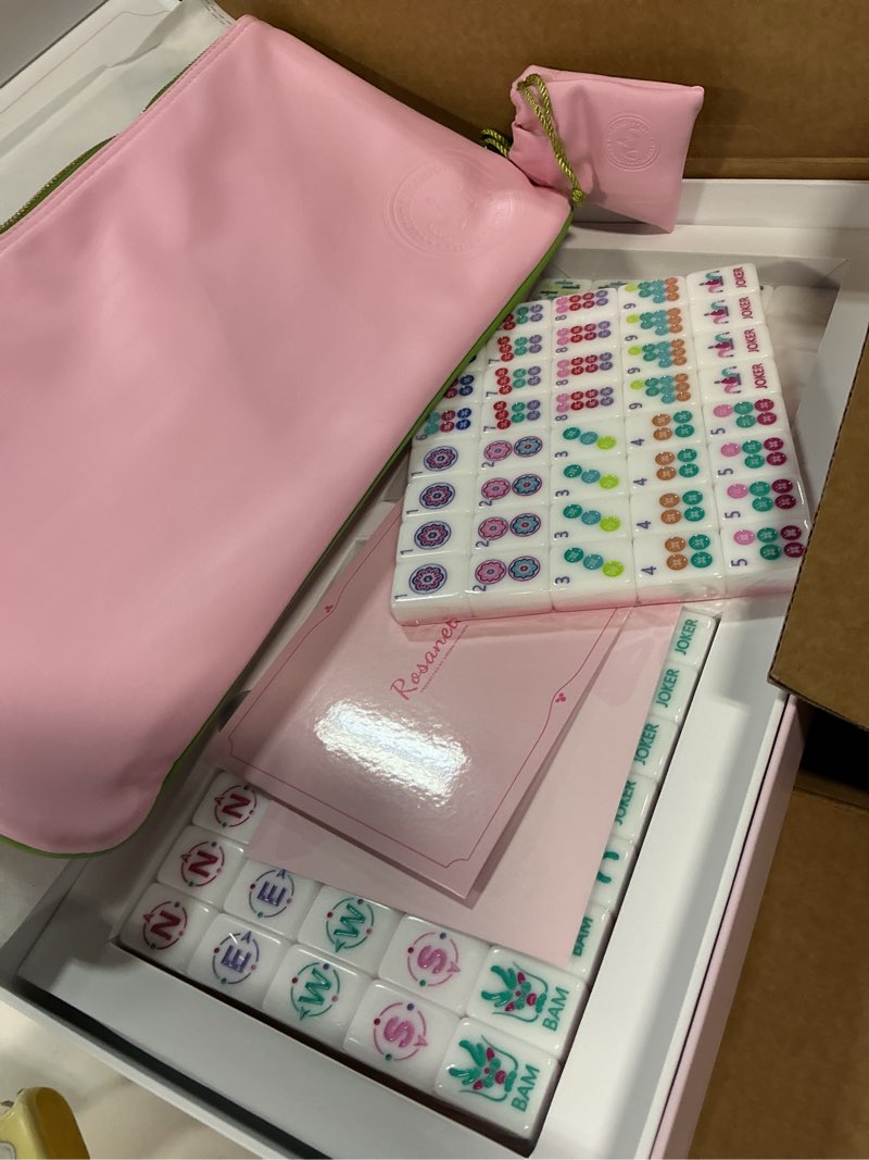 Condition photo showing Good Condition for American Mahjong Game Set, 160 Pink Layered Mah Jong Tiles with Tile Bag, Gift-Ready Storage Box, 4 Dice with Pouch, Mahjong Travel Tiles Set, Western Mah Jongg, Majong, Majiang Pink-2